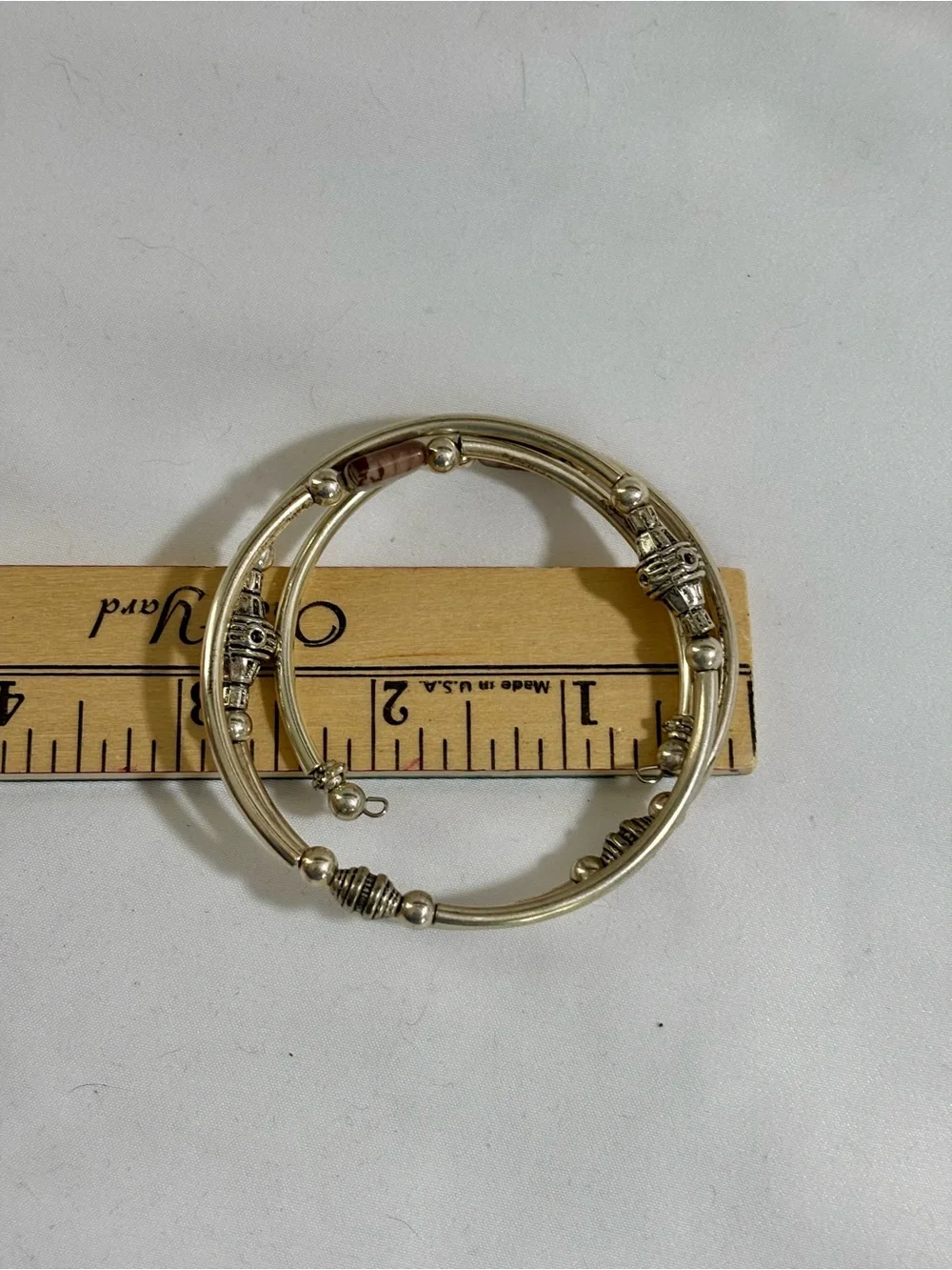 Vintage Genuine Stone Memory Wire Wrap Silver Tone Bracelet